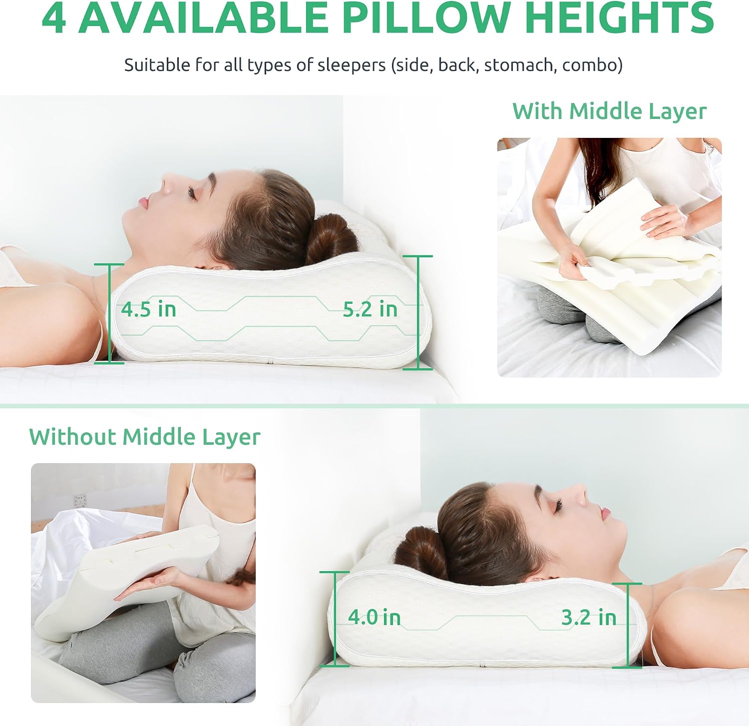 UTTU Cervical Pillow for Neck Pain Relief, Memory Foam Neck Pillow for Sleeping, Adjustable Orthopedic Sandwich Pillow, Contour Cooling for Side Back Stomach Sleeper, Queen(23.6"×13.8"×5.2"/4.5")
