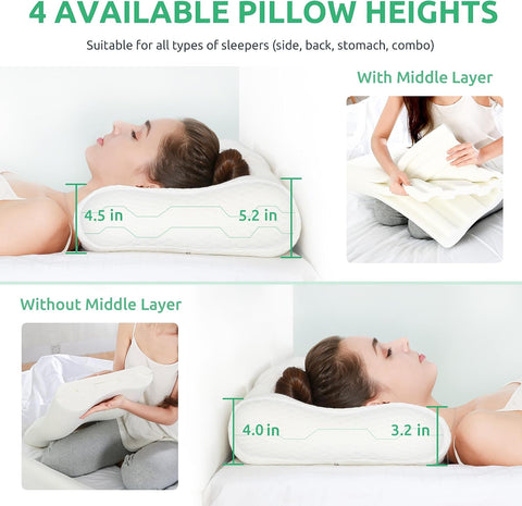 UTTU Cervical Pillow for Neck Pain Relief, Memory Foam Neck Pillow for Sleeping, Adjustable Orthopedic Sandwich Pillow, Contour Cooling for Side Back Stomach Sleeper, Queen(23.6"×13.8"×5.2"/4.5")