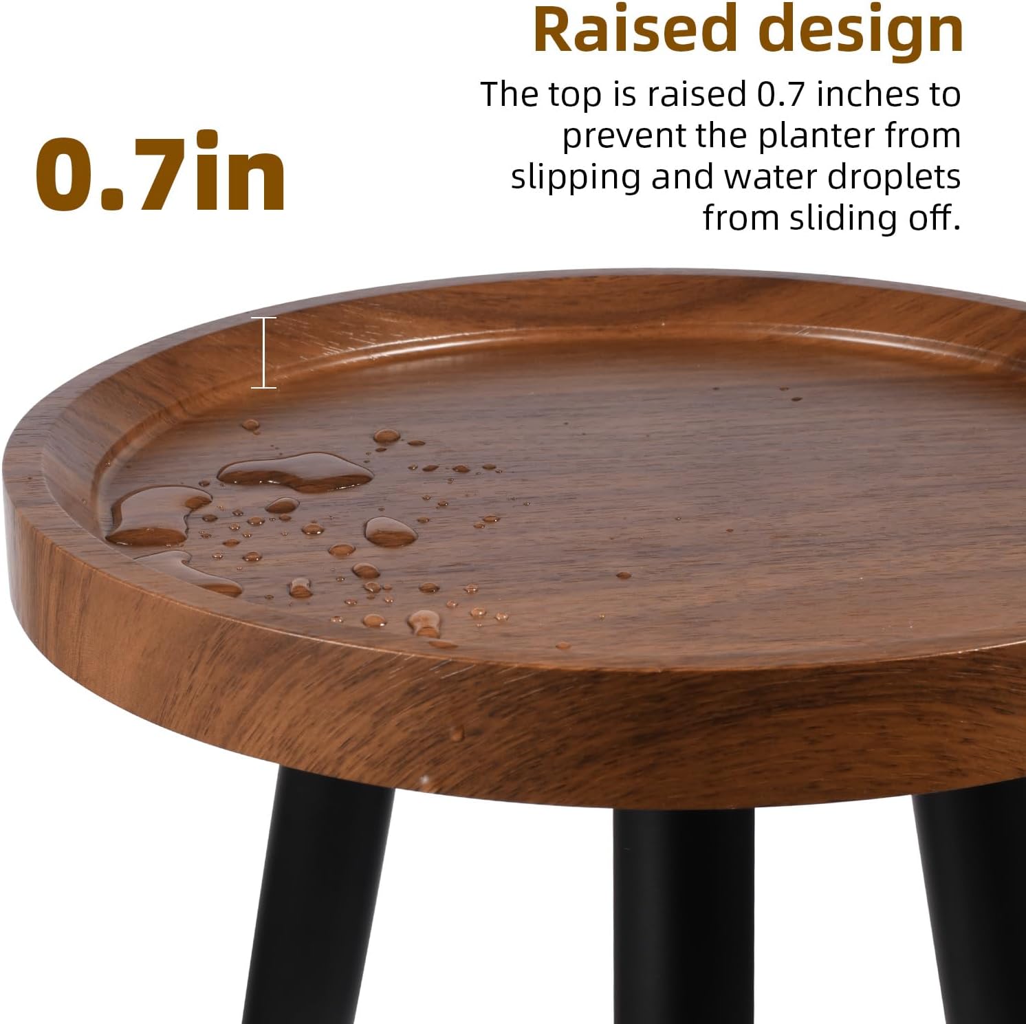 KGPLOME Plant Stand Indoor,Mid Century Walnut Wood Plant Table, Heavy Duty Metal Tall Flower Pot Stand,Modern Round Small Side End Table With Raised Design(12"x17")