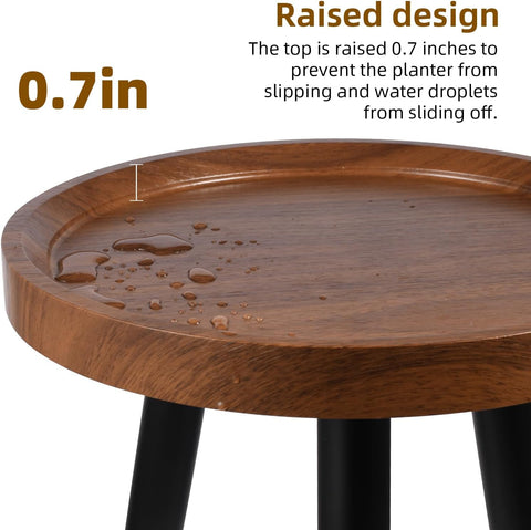 KGPLOME Plant Stand Indoor,Mid Century Walnut Wood Plant Table, Heavy Duty Metal Tall Flower Pot Stand,Modern Round Small Side End Table With Raised Design(12"x17")
