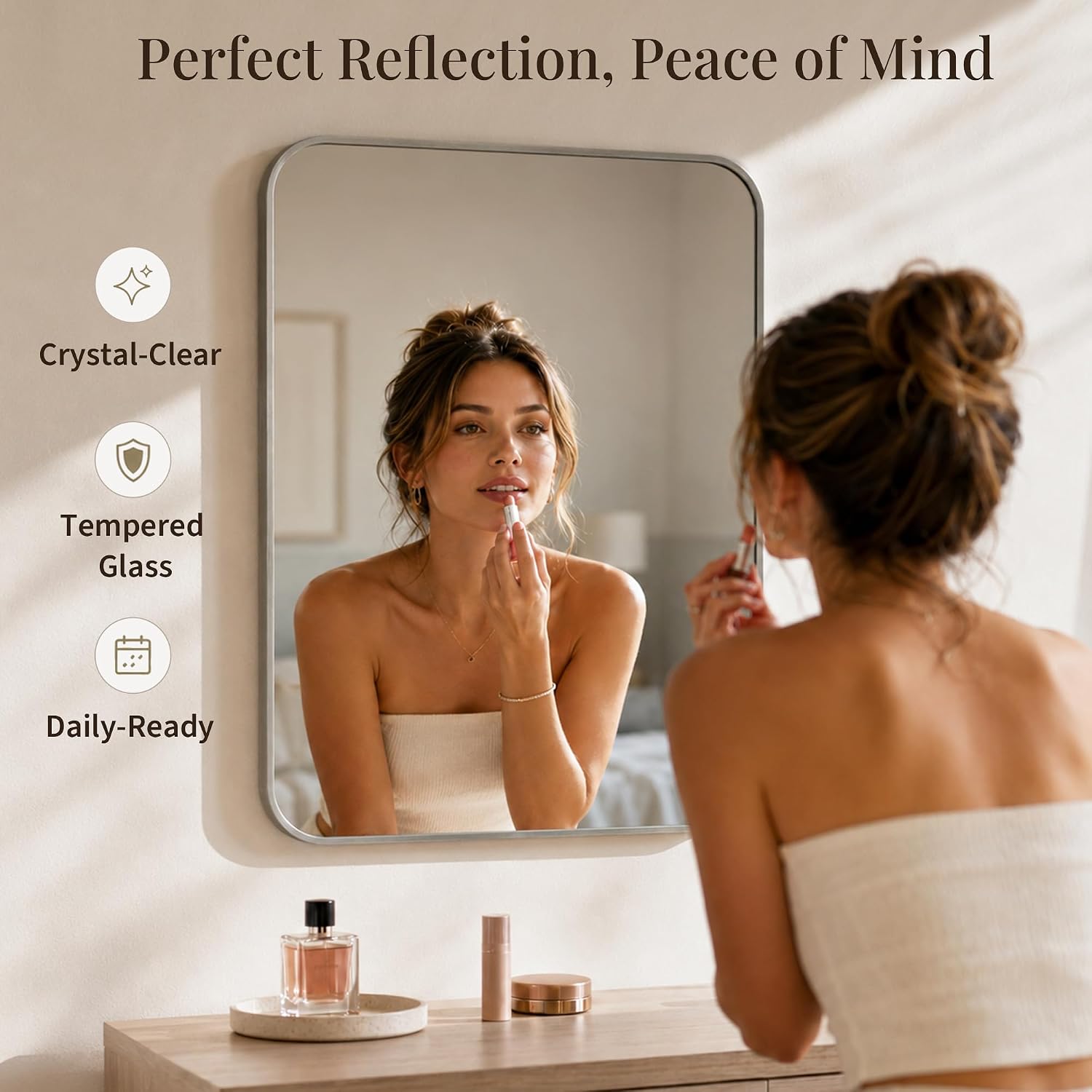 2-Pack 24x30 Inch Brushed Nickel Rounded Rectangle Vanity Mirrors