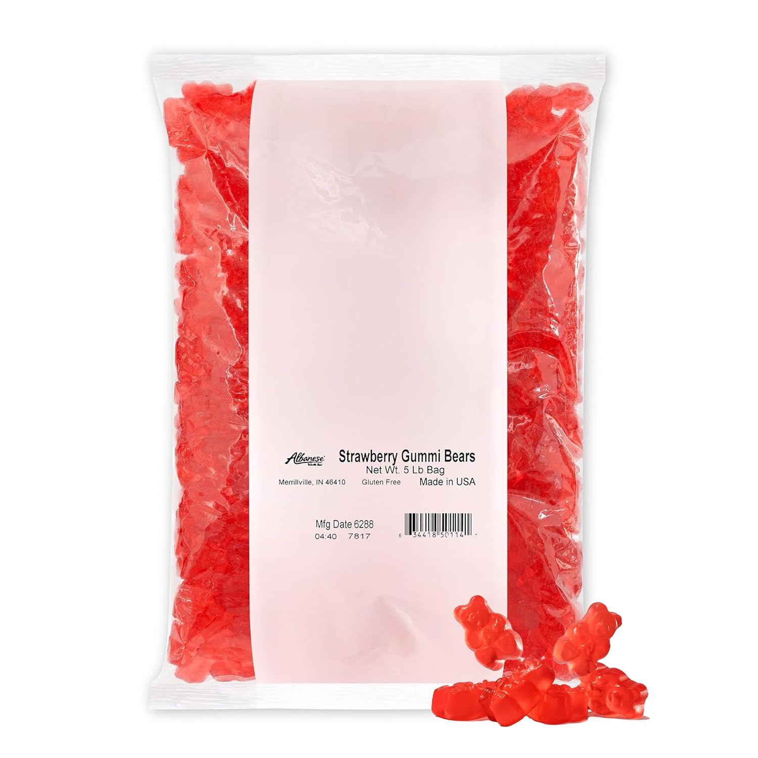 Albanese Candy, Strawberry Gummi Bears, 5-pound Bag