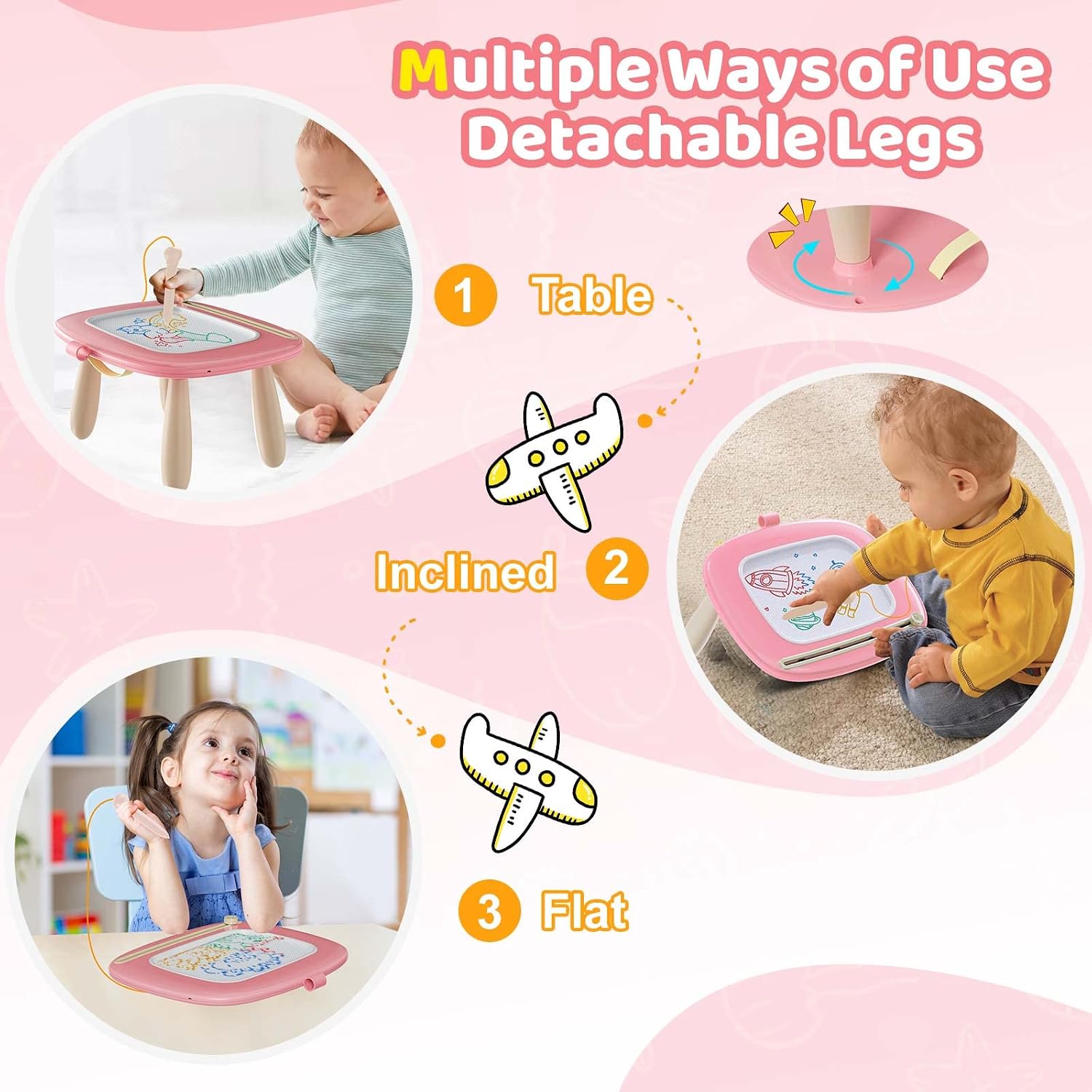 Kikidex Magnetic Drawing Board, Toddler Girl Toys for 1-3 Year Old, Doodle Board Pad Learning and Educational Toys for 1 2 3 Year Old Baby Kids Birthday Gift (Soft Pink)