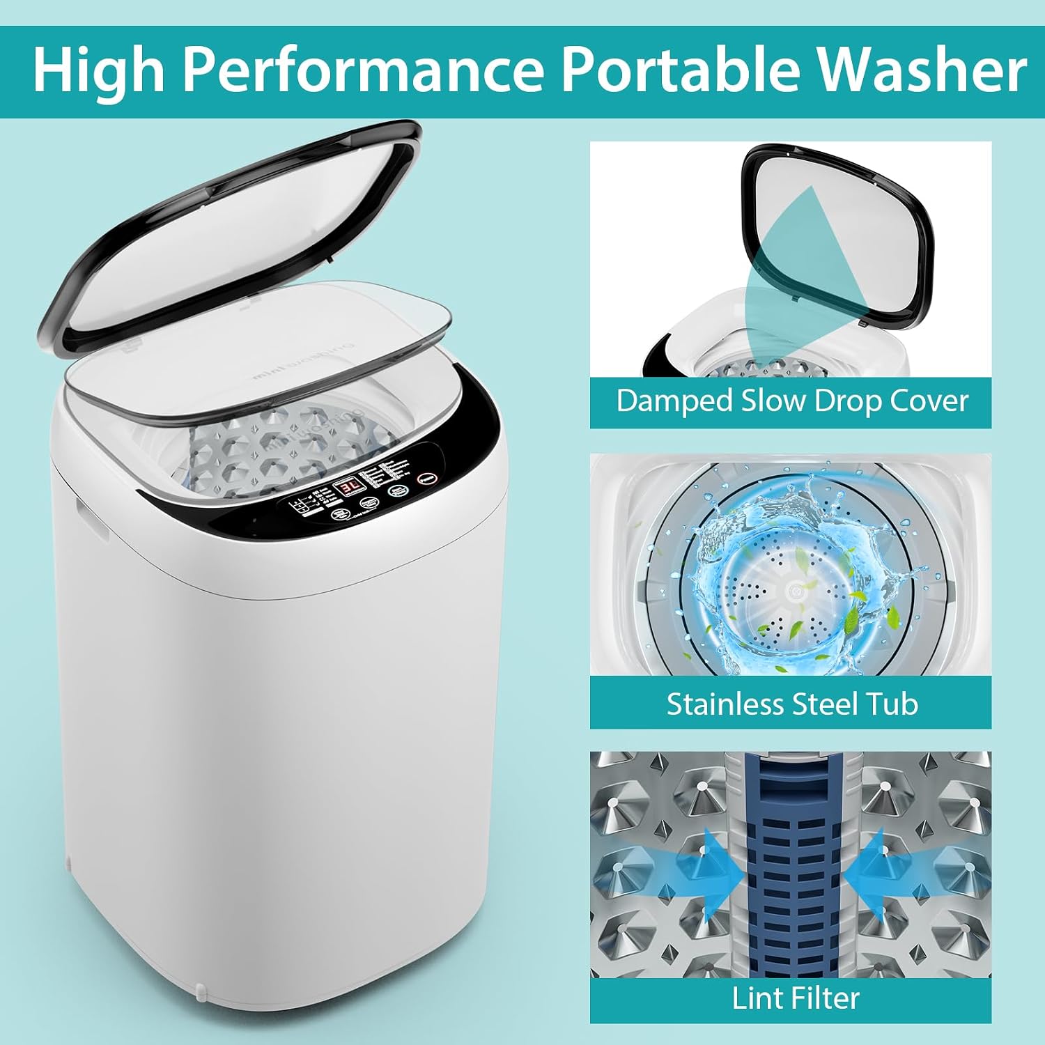 Giantex Portable Washing Machine, 7.7lbs Capacity All-in-One Washer Spinner Combo w/Drain Pump, 0.78 Cu.ft Laundry Washer w/ 10 Programs, 3 Water Level, LED Display, Compact for Apartment RV