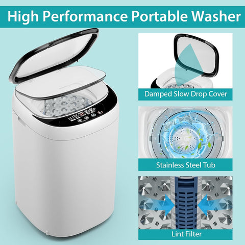 Giantex Portable Washing Machine, 7.7lbs Capacity All-in-One Washer Spinner Combo w/Drain Pump, 0.78 Cu.ft Laundry Washer w/ 10 Programs, 3 Water Level, LED Display, Compact for Apartment RV