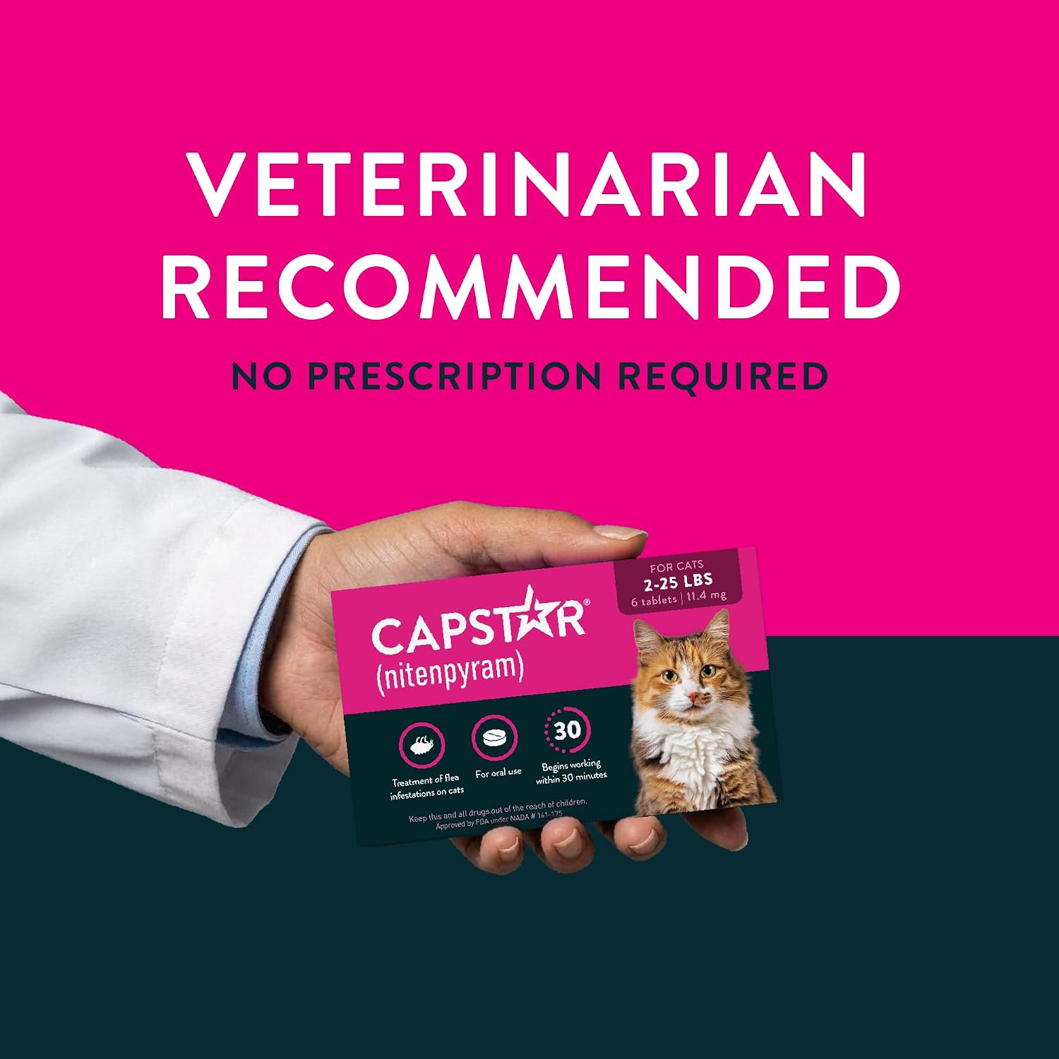 Capstar (nitenpyram) Cat Flea Treatment, Fast-Acting Oral Flea Treatment for Cats 2-25 lbs, Vet-Recommended Medication Tablets Start Killing in 30 Minutes, 6 Doses
