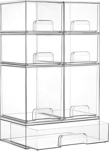 Vtopmart Clear Stackable Storage Drawers Set of 7, Plastic Organizer Bins