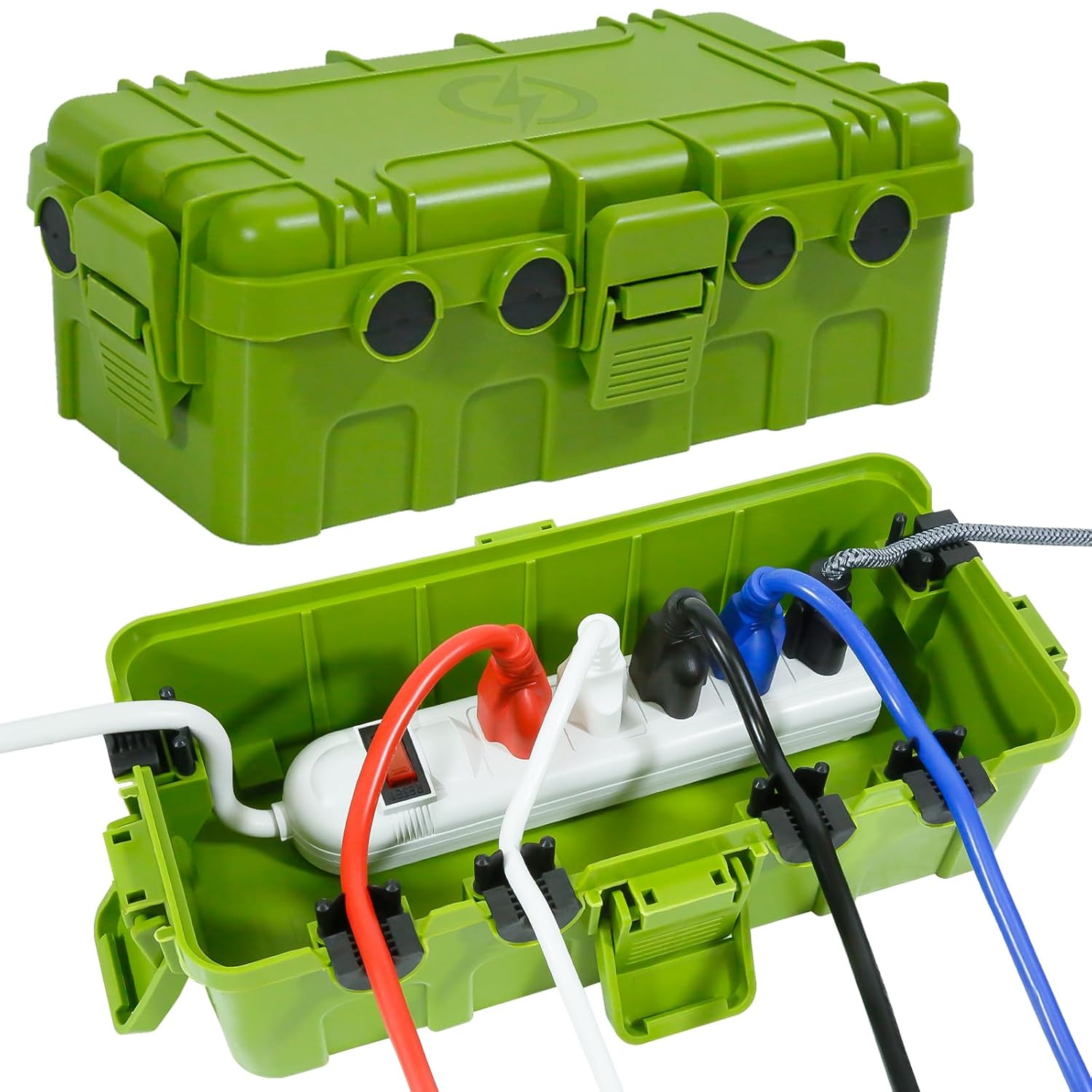 [2 Pack] Outdoor Electrical Box Waterproof, OUTDSPLY Medium Outdoor Electrical Box (11.6x5.2x4.1 inch)w/ 6 Cable Entry, Weatherproof Connection Box for Power Strip, Plug, Timer, Holiday Lights, Green