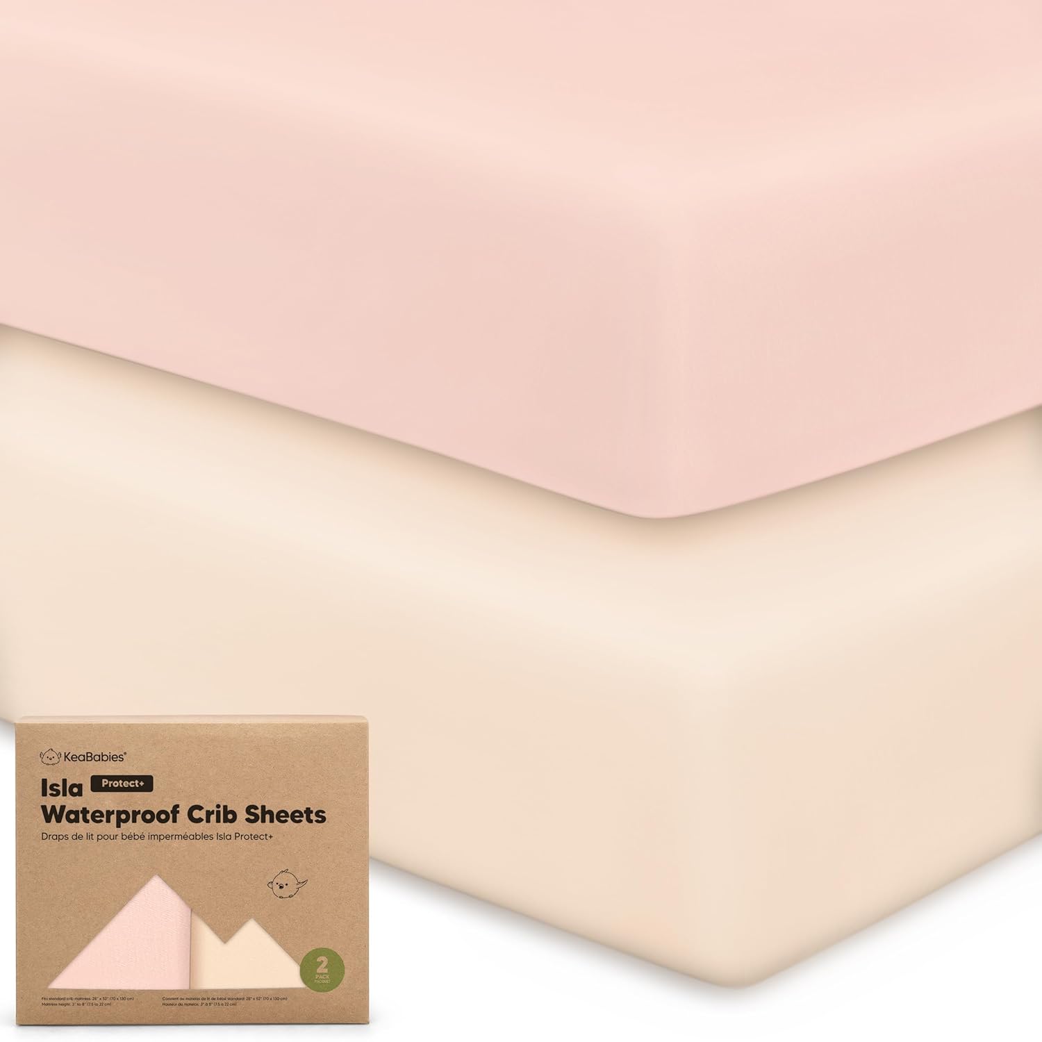 2-Pack Waterproof Baby Crib Sheets for Boys, Girls, 52x28 (Cameo)