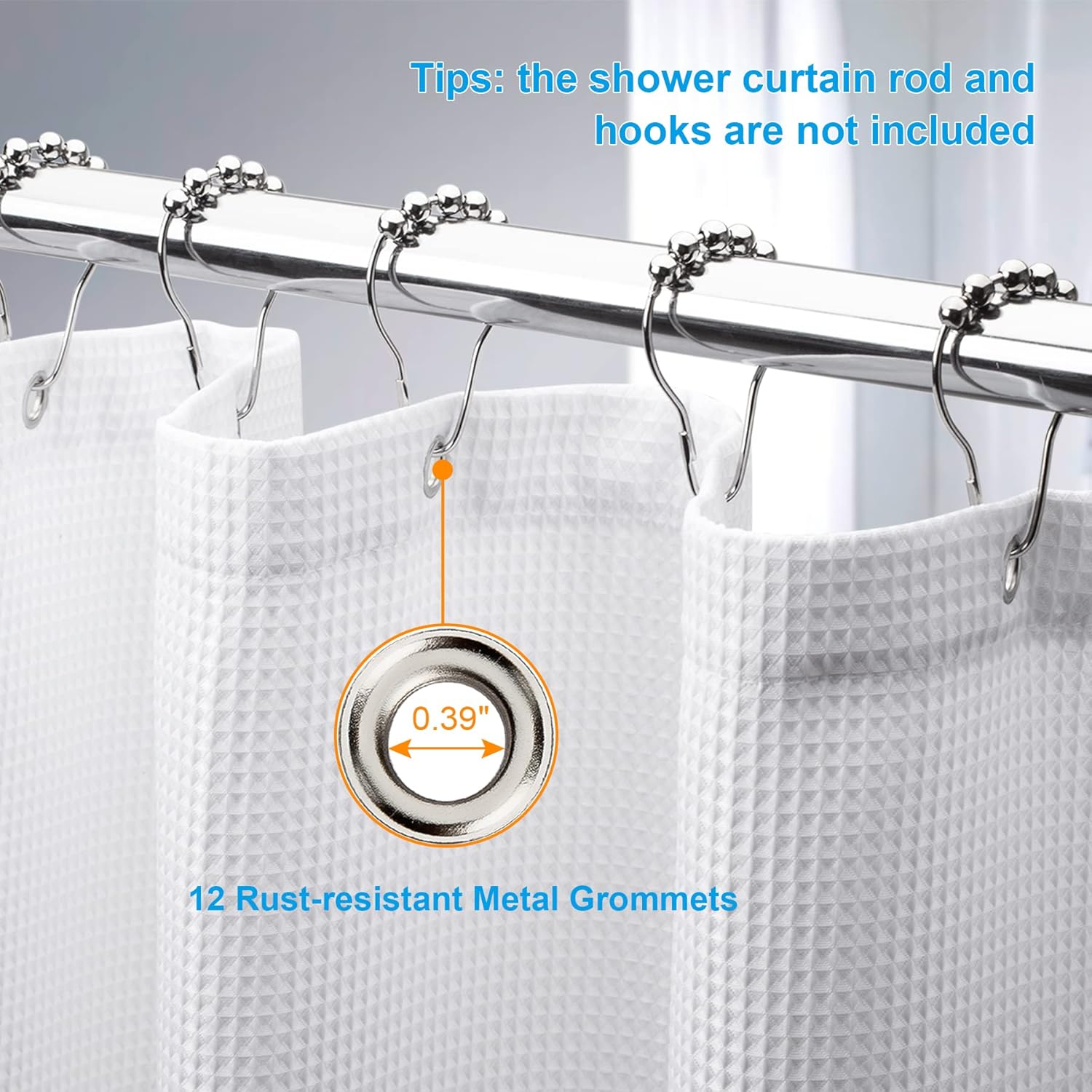 AmazerBath Extra Long Shower Curtains 84 Inches Tall, Waffle Shower Curtain White Heavy Duty, Extra Tall Shower Curtain Fabric, Hotel Quality Bathroom Shower Curtains, 72x84 Inches
