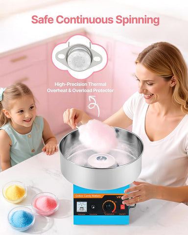 VEVOR Cotton Candy Machine Commercial, 1000W Electric Candy Floss Maker, Easy Use with 15 inch Stainless Steel Bowl and Sugar Scoop, Makes Hard Candy for Home Kids Birthday, Family Party, Blue