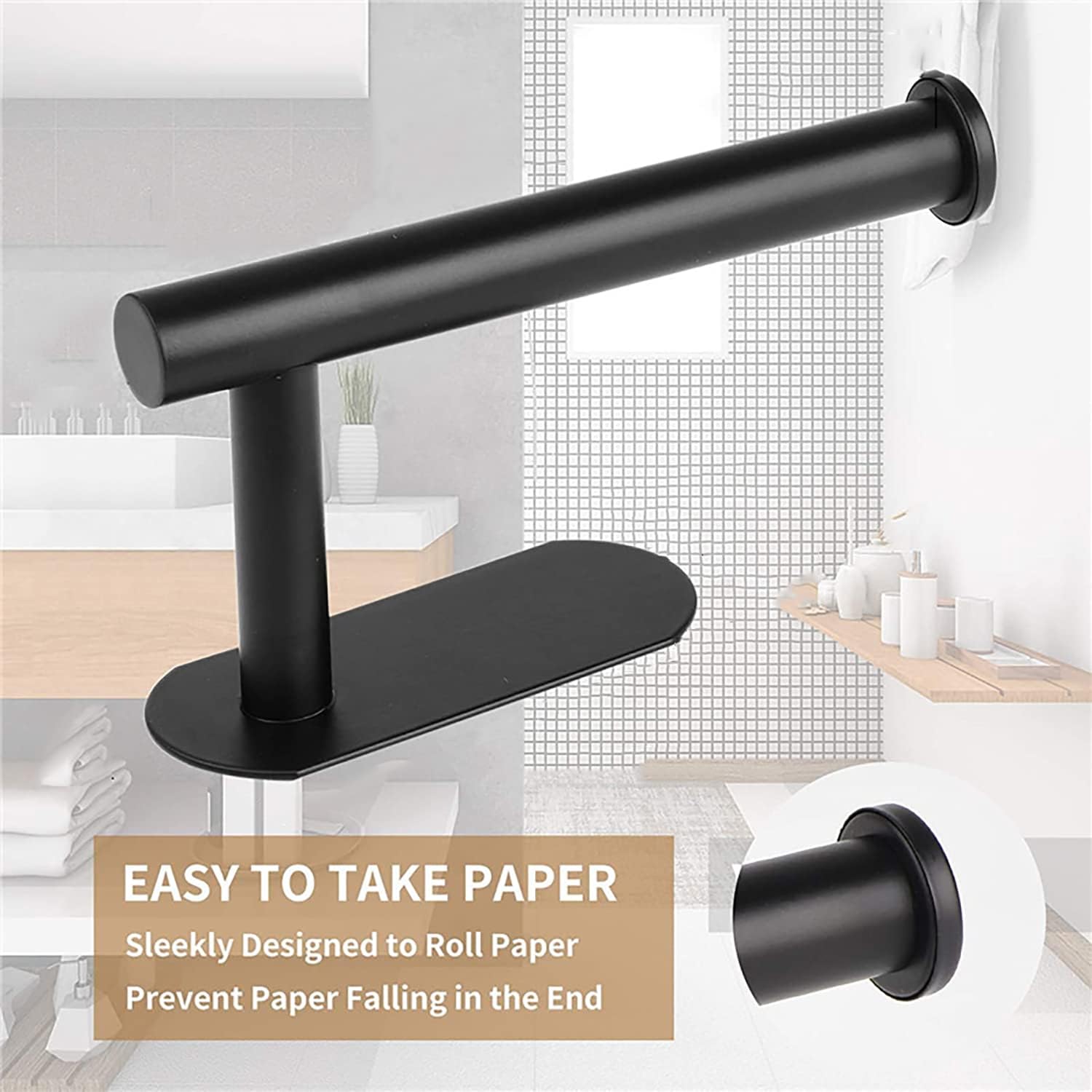 JOPOFI Toilet Paper Holder - Adhesive Toilet Paper Holder - Matte Black