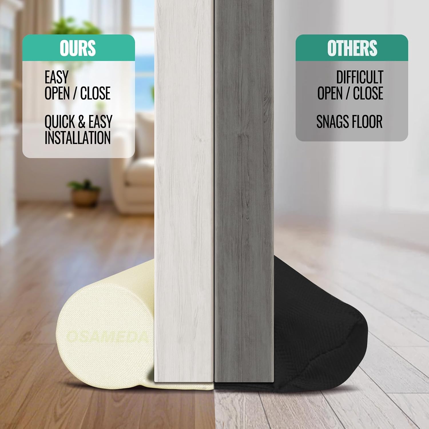 ‌‌OSAMEDA Under Door Draft Stopper Door Sweep Gap Filler Seal 36 Inch Beige