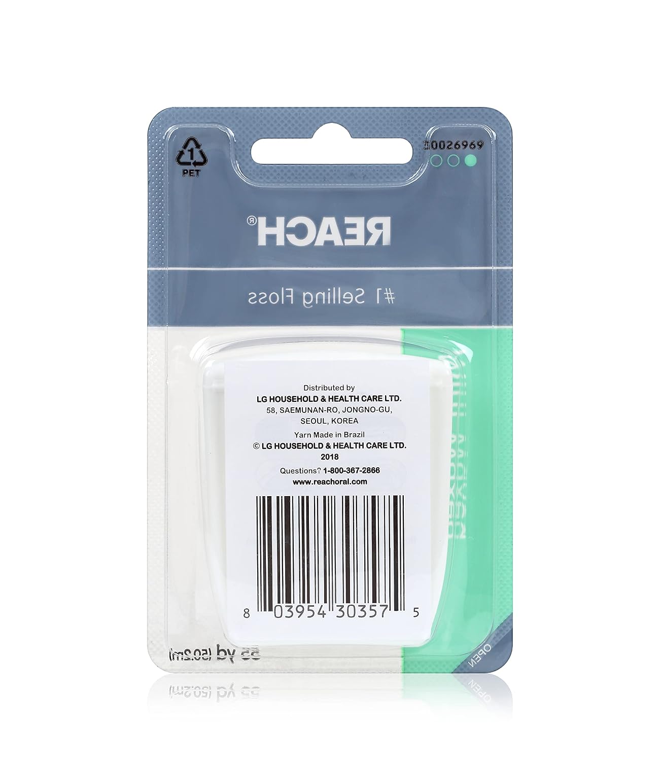 Reach, Waxed Dental Floss, Mint, Plaque Remover for Teeth, Shred Resistant, Floss Slides Smoothly, Easy to Use, Waxed, Deep Cleaning Teeth, Oral Care, Pfas Free, for Adults and Kids, 55 yd, 1 Count