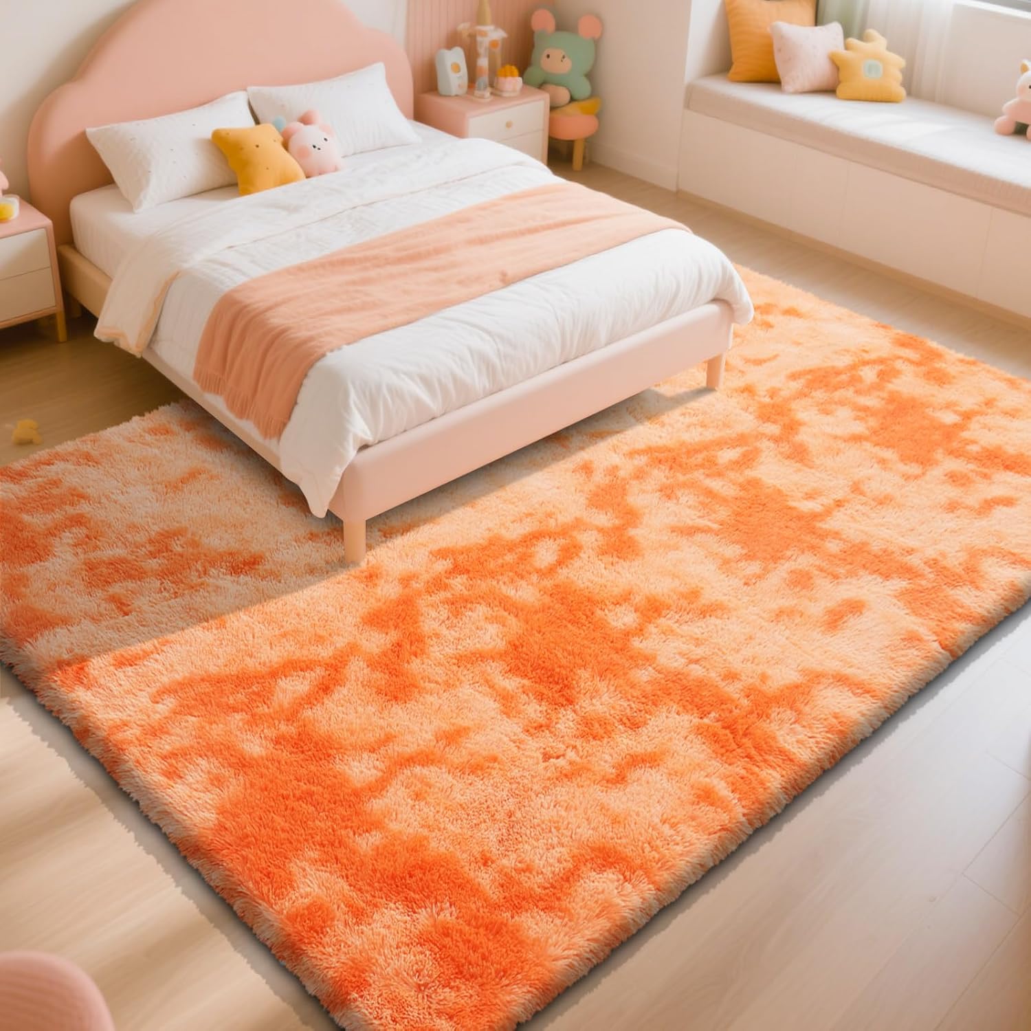Mottled Orange 8x10 Area Rugs for Bedroom, Fluffy Rug Large Bedroom Carpet