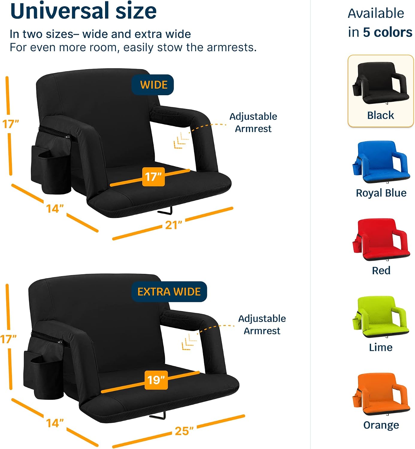 Alpcour Stadium Seats with Back Support for Bleachers – Wide Bleacher Chairs with Thick Padded Cushion, Armrests, Side Pockets, & Shoulder Straps – Best Portable Seat Chair for Sports Events