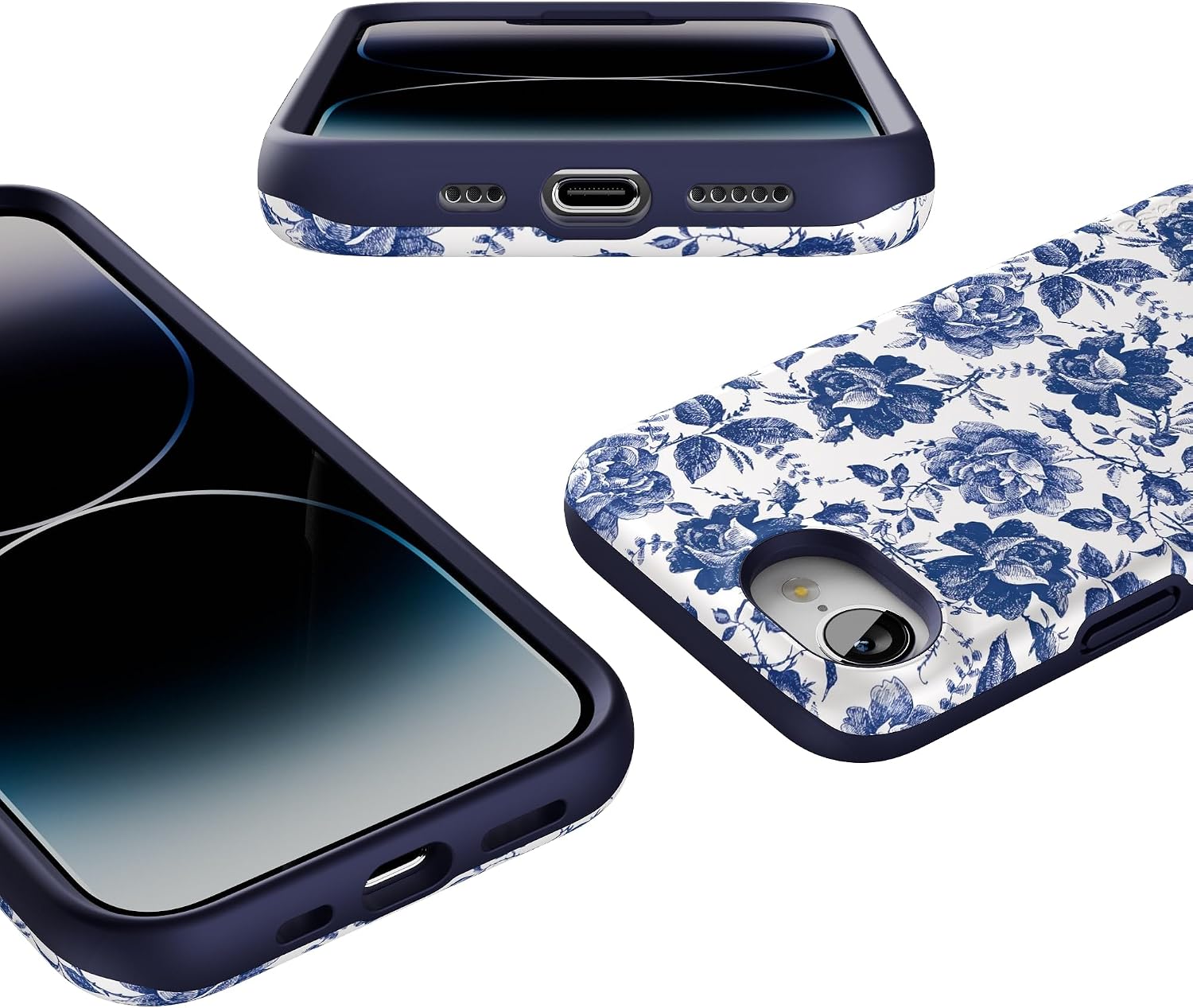 Casely iPhone 16e Case | Rose to Fame | Blue & White Floral | Bold Protective Design | Compatible with MagSafe
