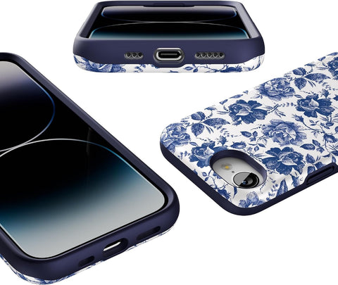 Casely iPhone 16e Case | Rose to Fame | Blue & White Floral | Bold Protective Design | Compatible with MagSafe