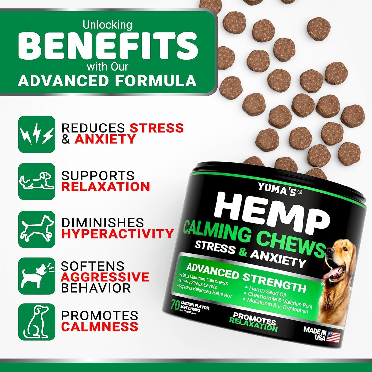 Advanced Calming Chews for Dogs - Hemp Dog Calming Chews Anxiety Relief