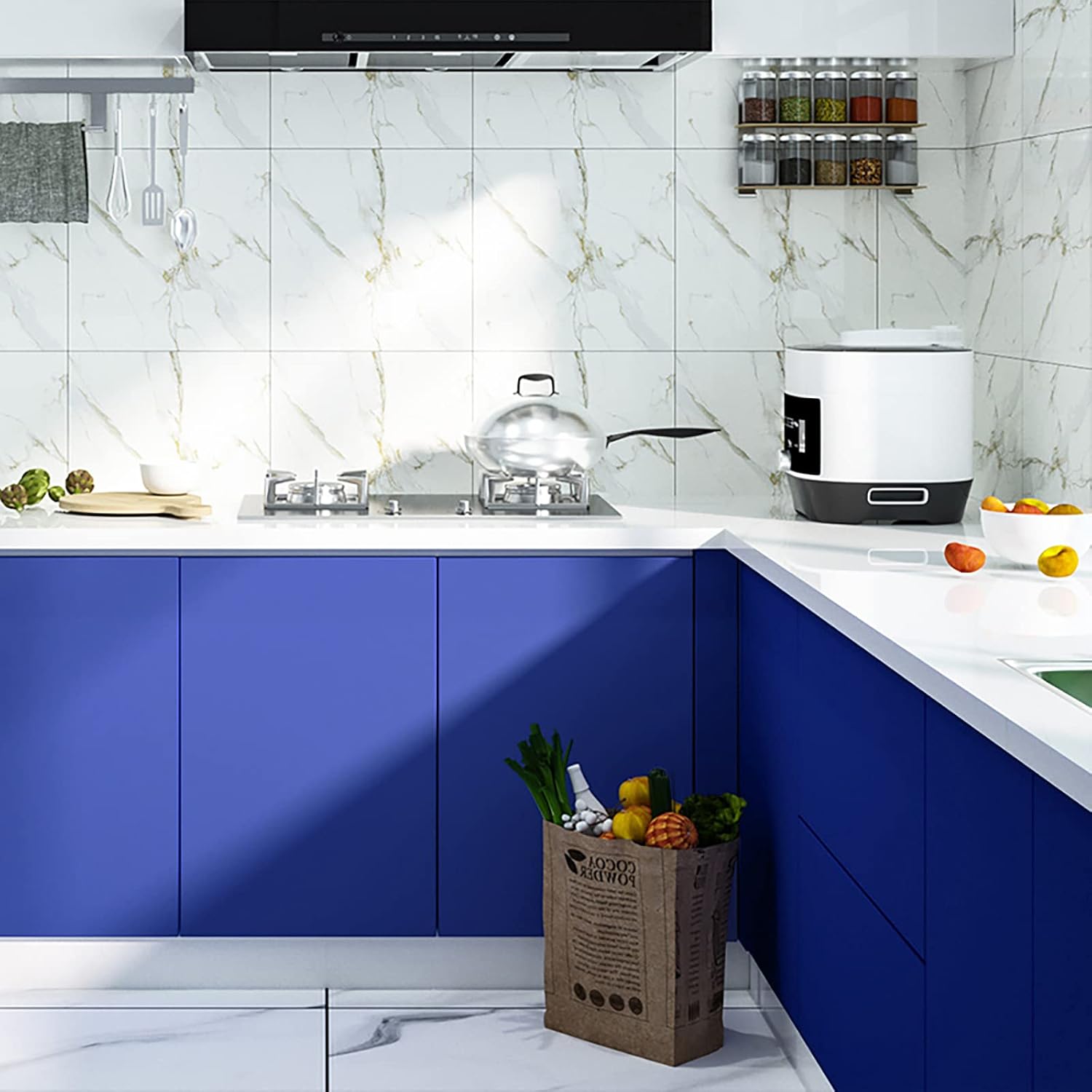 15.7" x 118" Contact Paper Blue Peel and Stick Wallpaper Removable Self-Adhesive Stick on Wall Paper Dark Blue Thickening Waterproof Wallpaper for Countertops Bathroom Kitchen Cabinet Vinyl
