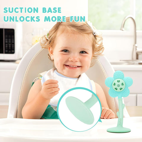 Baby Teether Rattle, Silicone Suction Cup Teething Toy, Blue