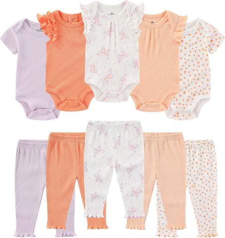 Ruliby Baby Bodysuit and Pant Set Summer Ribbed Mix Match Infant Clothes