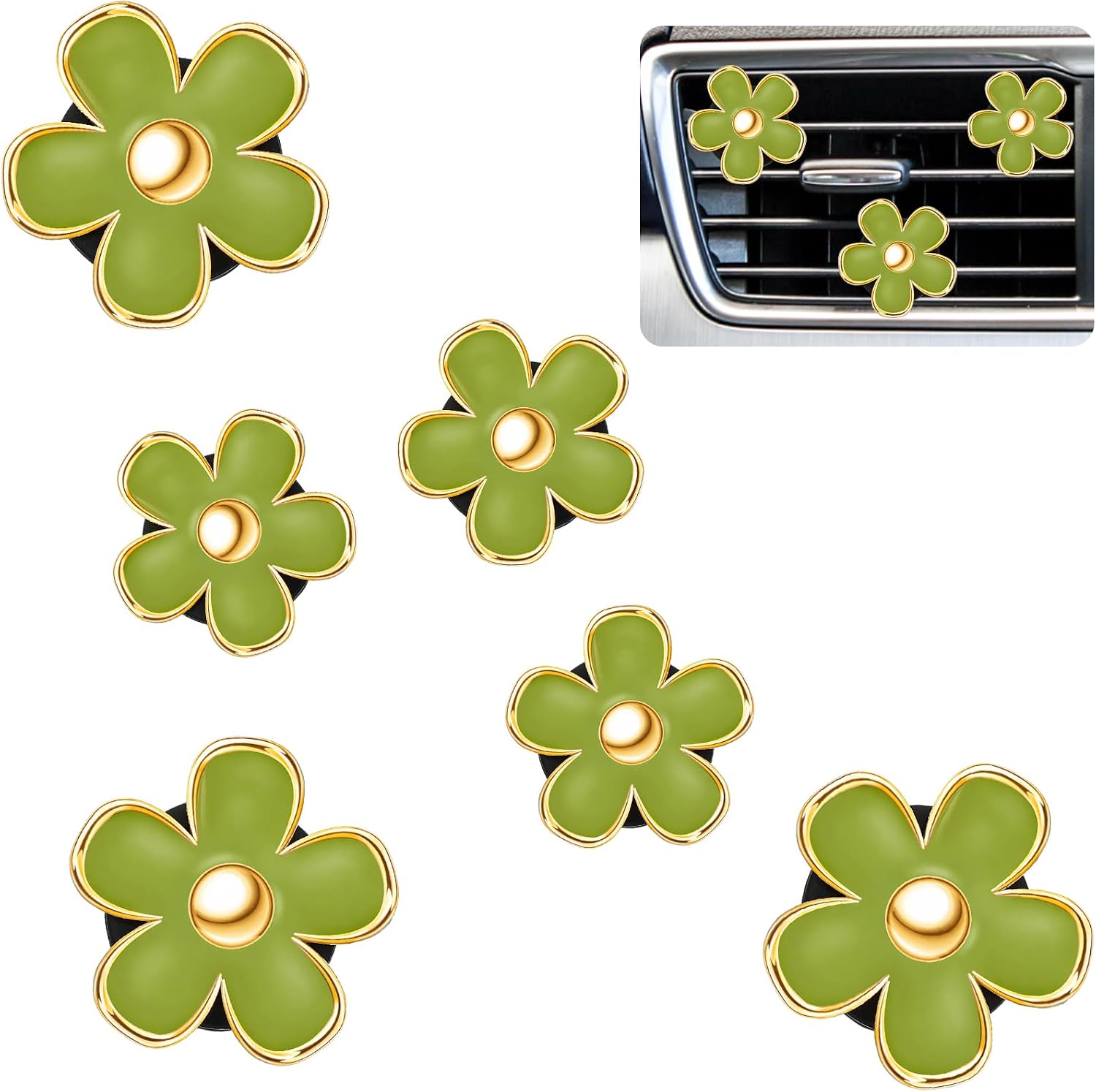 Frienda 6 Pcs Daisy Vent Clips for Car, 3/3.3 cm, Green