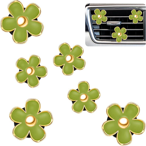 Frienda 6 Pcs Daisy Vent Clips for Car, 3/3.3 cm, Green