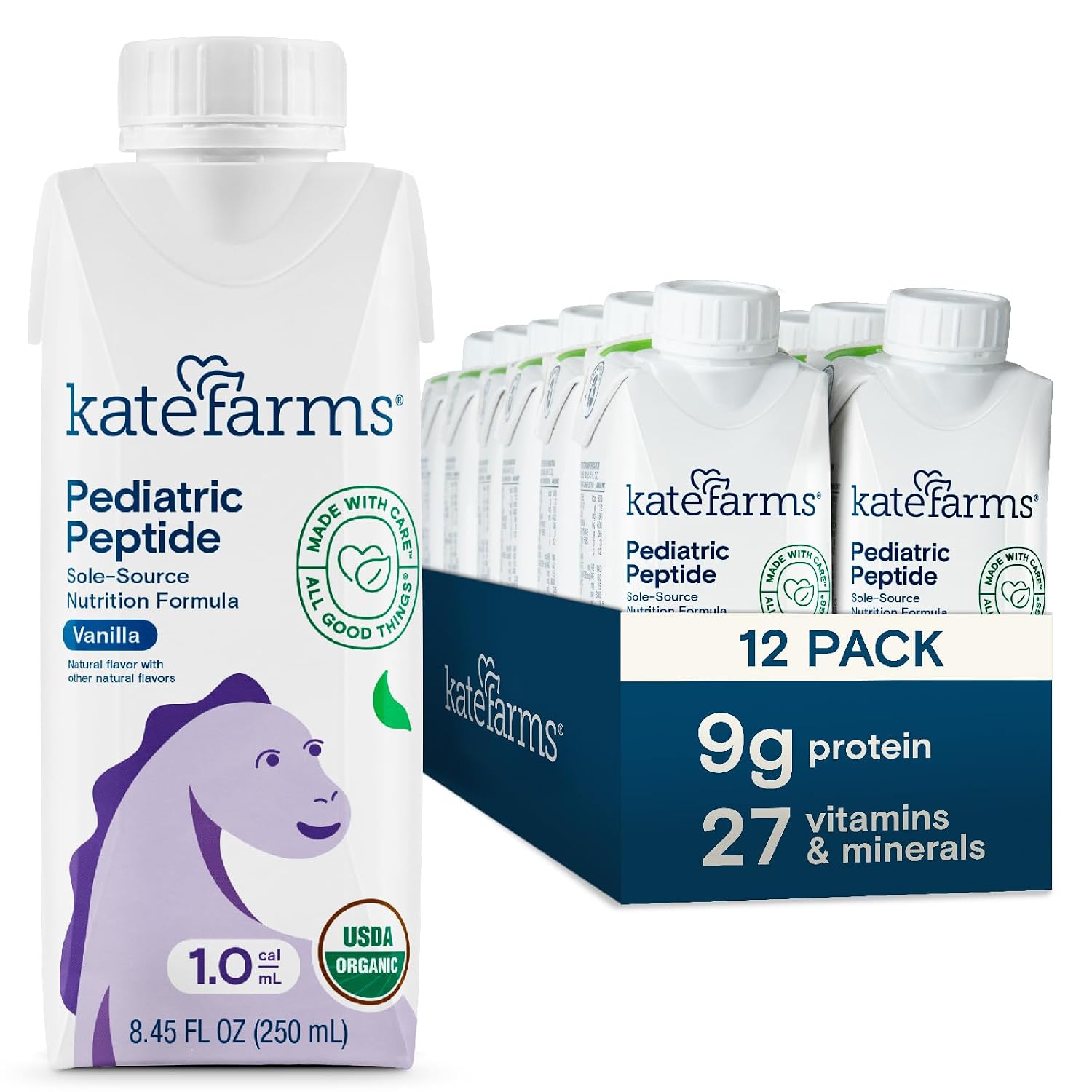 KATE FARMS Pediatric Peptide 1.0 Formula, Vanilla, 12 Pack