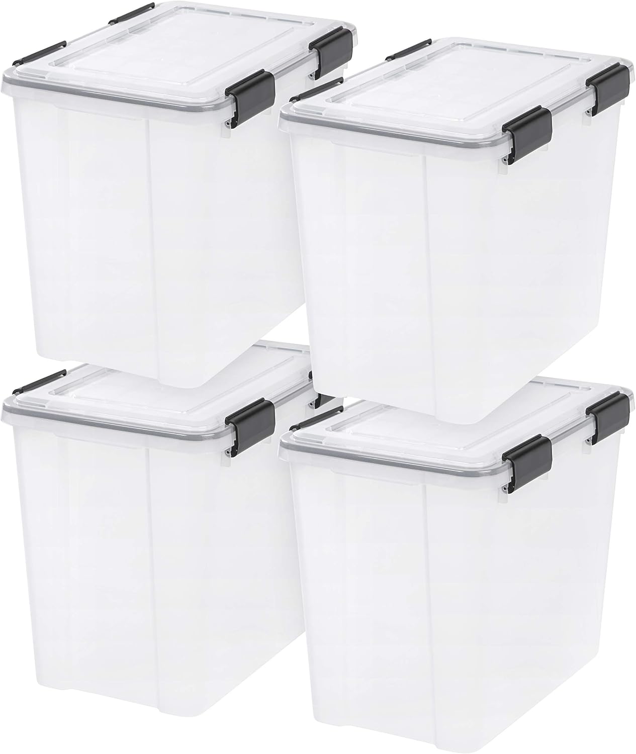 IRIS USA 4-Pack 32 Qt Storage Bins with Gasket Lids, Clear/Black