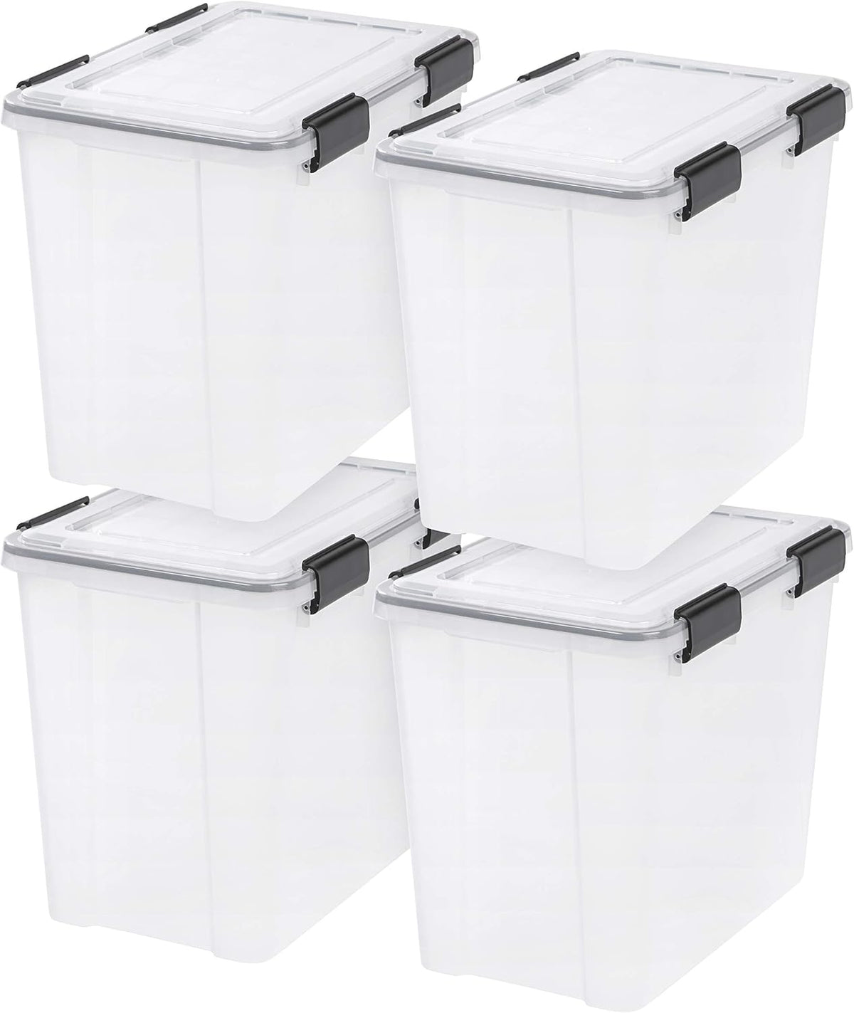IRIS USA 4-Pack 32 Qt Storage Bins with Gasket Lids, Clear/Black