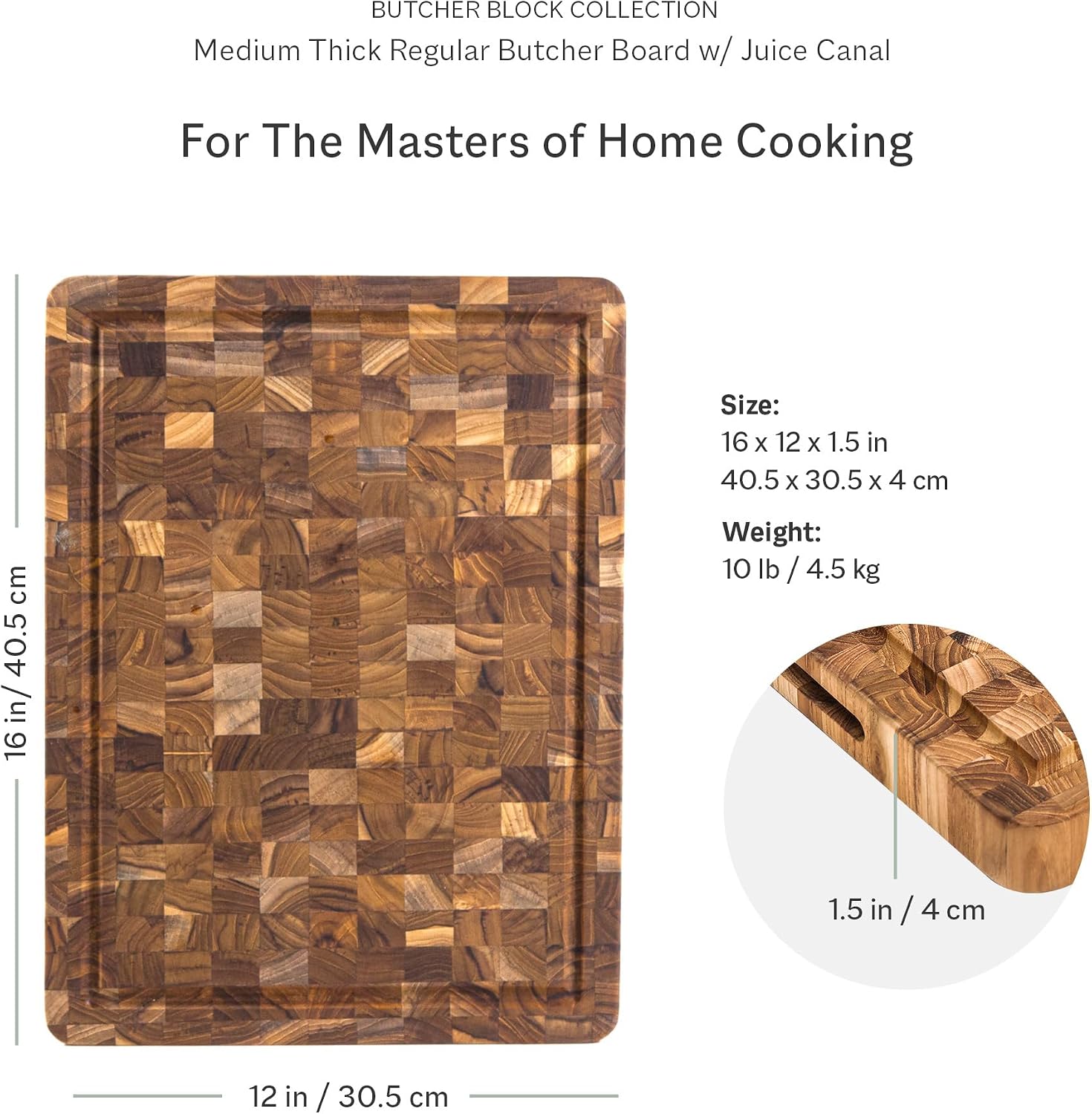 Teakhaus Thick End Grain Butcher Block with Juice Groove, Medium