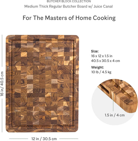 Teakhaus Thick End Grain Butcher Block with Juice Groove, Medium