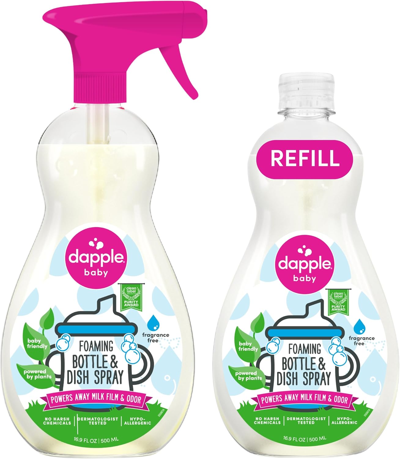 Dapple Baby - Fragrance-Free Foaming Bottle & Dish Spray - 16.9oz (2 Pk)