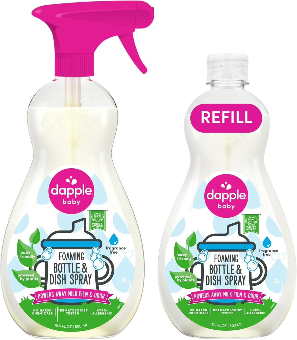 Dapple Baby - Fragrance-Free Foaming Bottle & Dish Spray - 16.9oz (2 Pk)