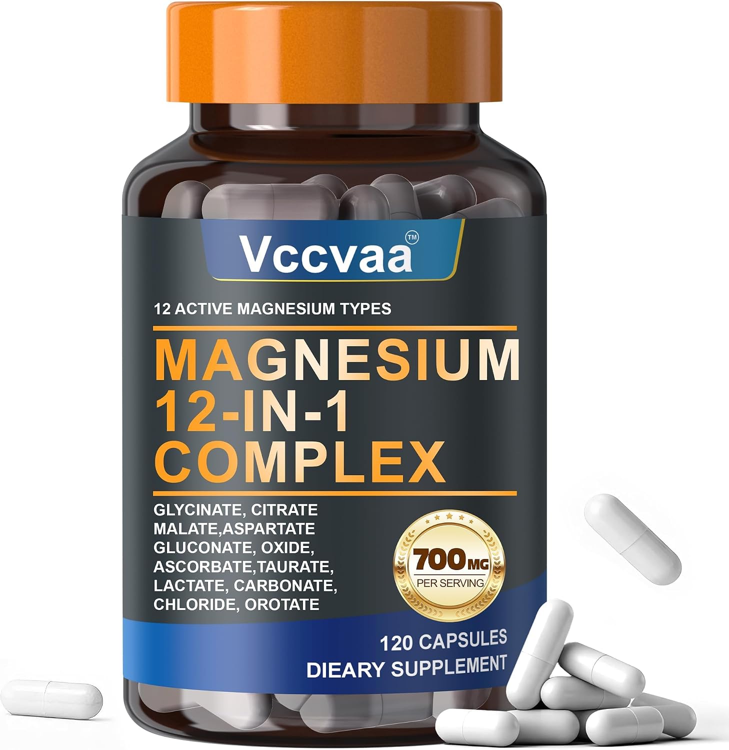 Magnesium Complex 700mg | 12-in-1 High Absorption Supplement | Glycinate, Citrate, Malate, Taurate & More | Sleep Support, Muscle Cramp Relief, Stress, Heart & Nerve Health | 120 Vegan Capsules