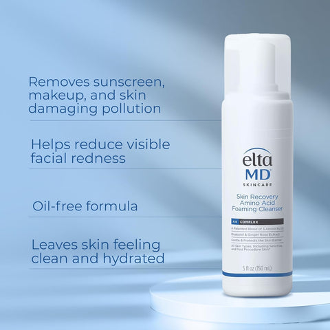 EltaMD Skin Recovery Amino Acid Foaming Face Wash, Fragrance-Free | Gentle Cleanser For Sensitive Skin, Removes Makeup And Sunscreen, Reduces Facial Redness, Non-comedogenic