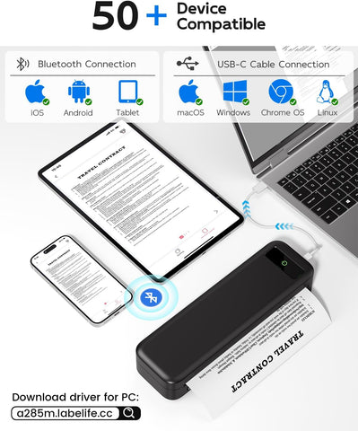 Portable Printers Wireless for Travel, Inkless Thermal Printer with Case