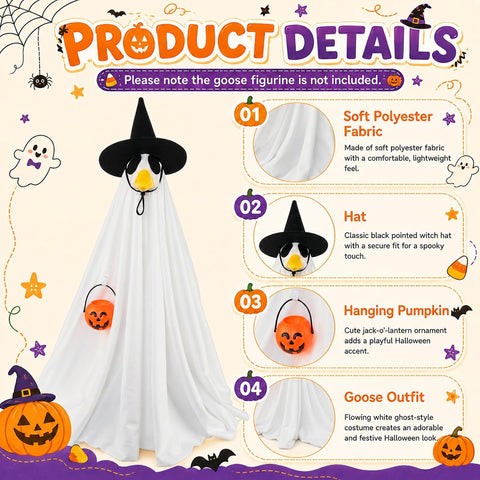 Halloween Porch Goose Outfit for 23" Statues Goose Clothes with Pumpkin