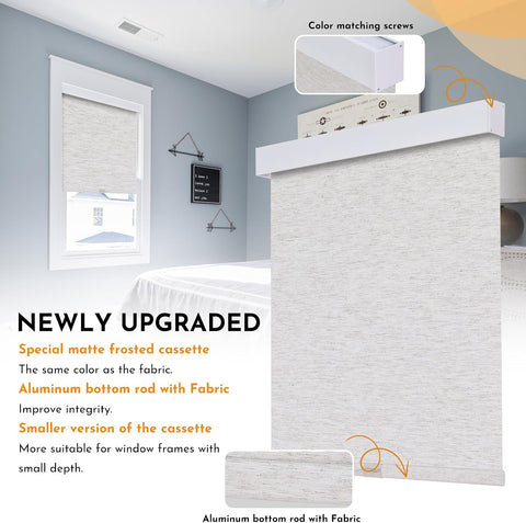 Persilux Cordless Blackout Roller Shades for Indoor Windows, Pull Down Blinds with Valance, Thermal Insulated Fabric, Free-Stop Shades for Home, Door and Bedroom (Linen,34.5" W x 64" H)