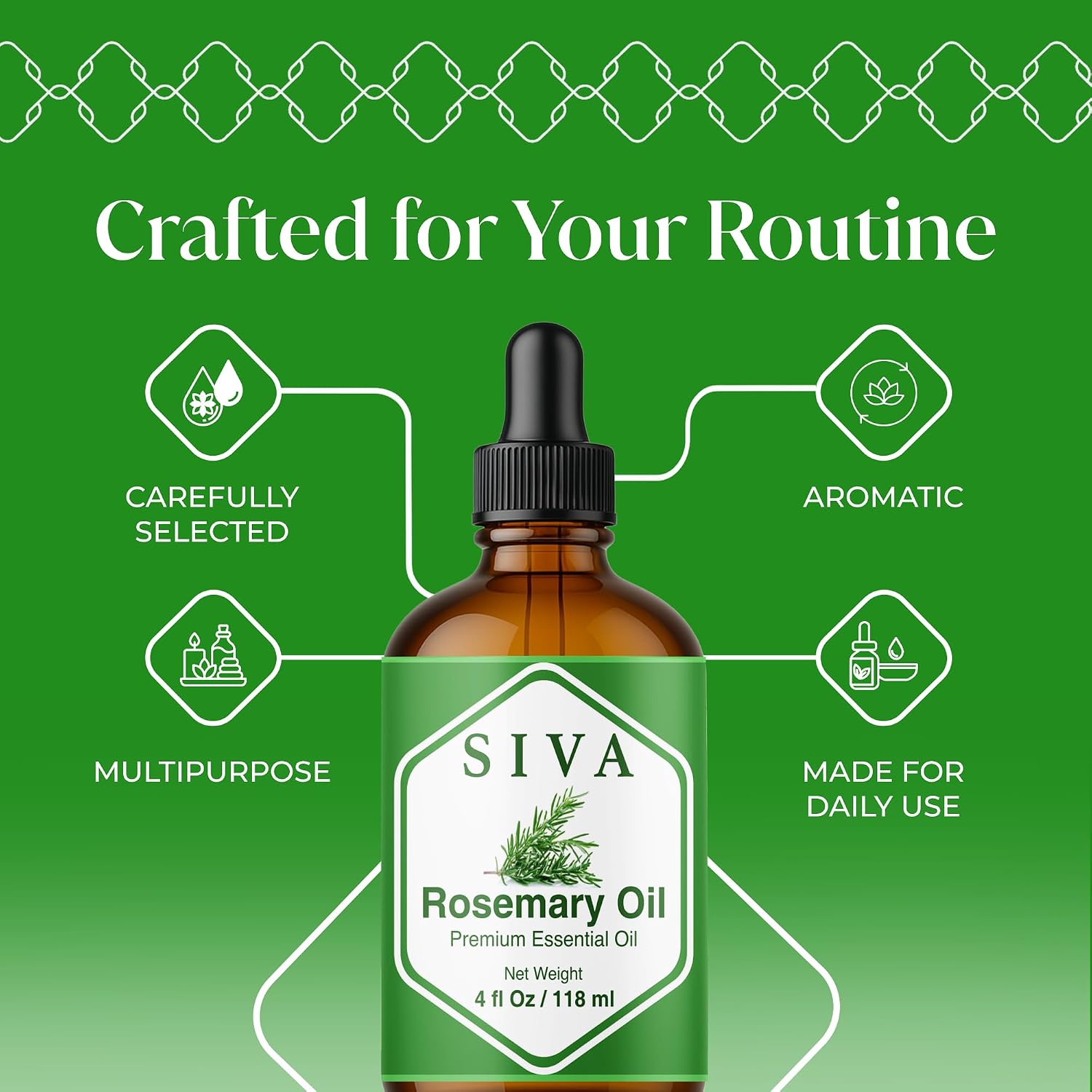 Siva Rosemary Essential Oil, Glass Bottle with Dropper, 4 Fl Oz (118 ml)