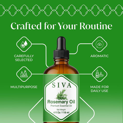 Siva Rosemary Essential Oil, Glass Bottle with Dropper, 4 Fl Oz (118 ml)