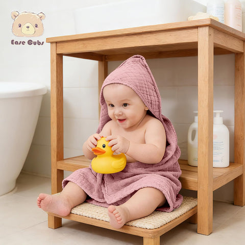 Ease Cubs 3-Pack Muslin Hooded Baby Towels, 100% Cotton, Ultra-Soft & Absorbent Baby Bath Towels with Hood for Babies, Infant, Toddler and Newbron (Pink and Sakura Series,32" x 32")
