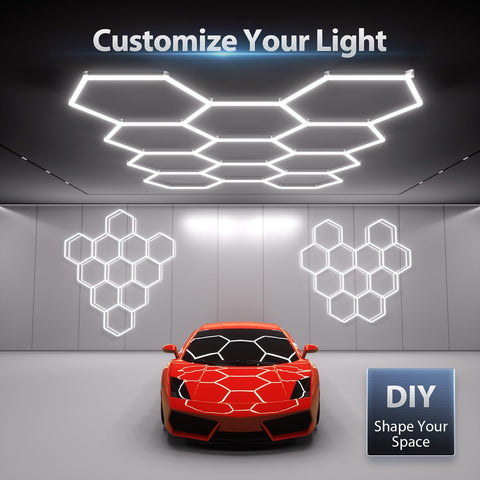 Hexagon Garage Lights: 322W 11 Grids Hexagon LED Lights - Easy Install 6500K Super Bright Honeycomb Lights Ceiling for Garage, Warehouse, Car Detailing Shop, Exhibition Hall, Gym