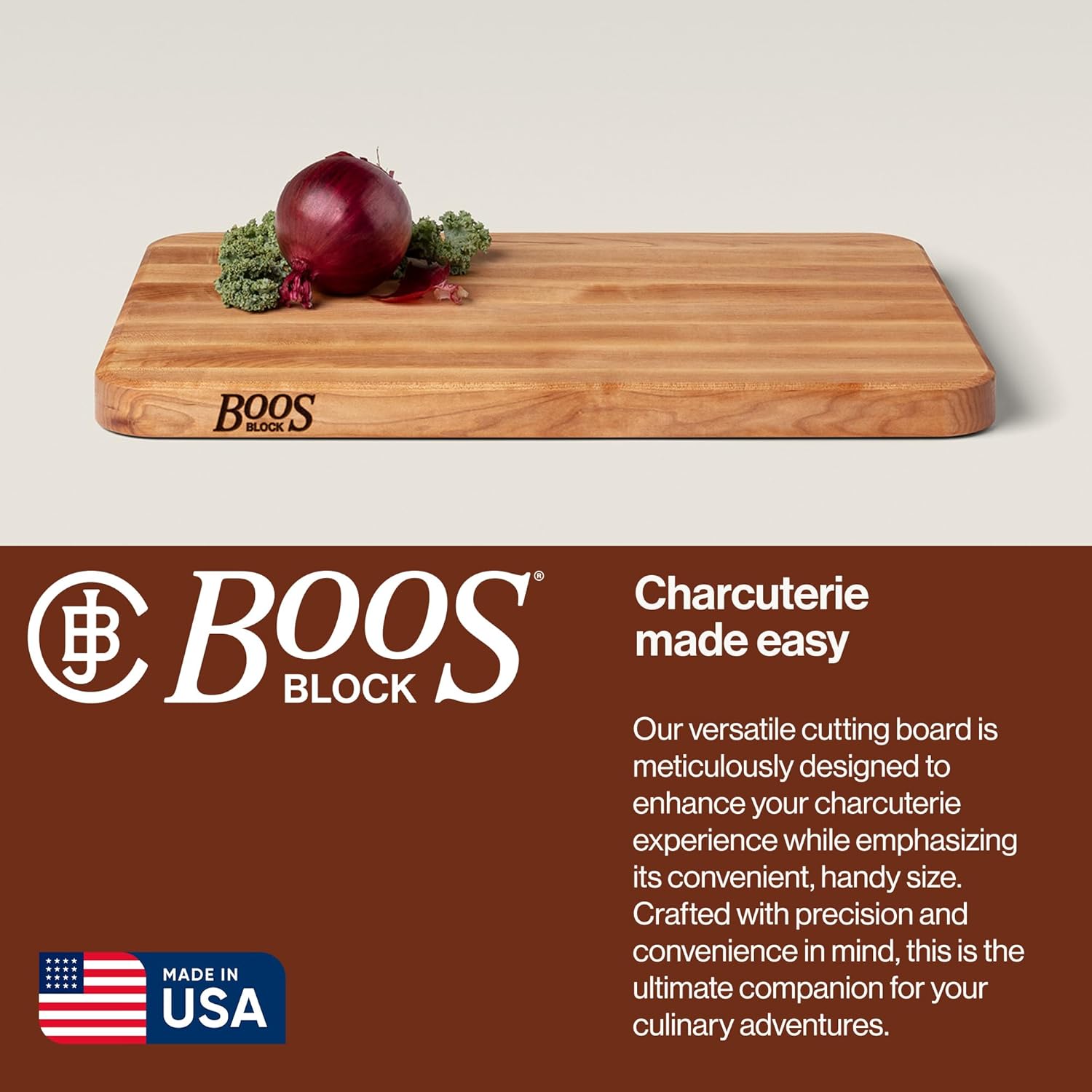 John Boos Chop-N-Slice Series, Maple Cutting Board w/Eased Corners, 1.25" Thick Butcher Block - Wooden Reversible Kitchen Prep Chopping Slab w/Edge Grain Construction, 20" x 14"