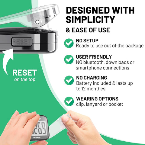 NESKLA 3D Pedometer, Simple Step Counter with Large LCD Display for Walking