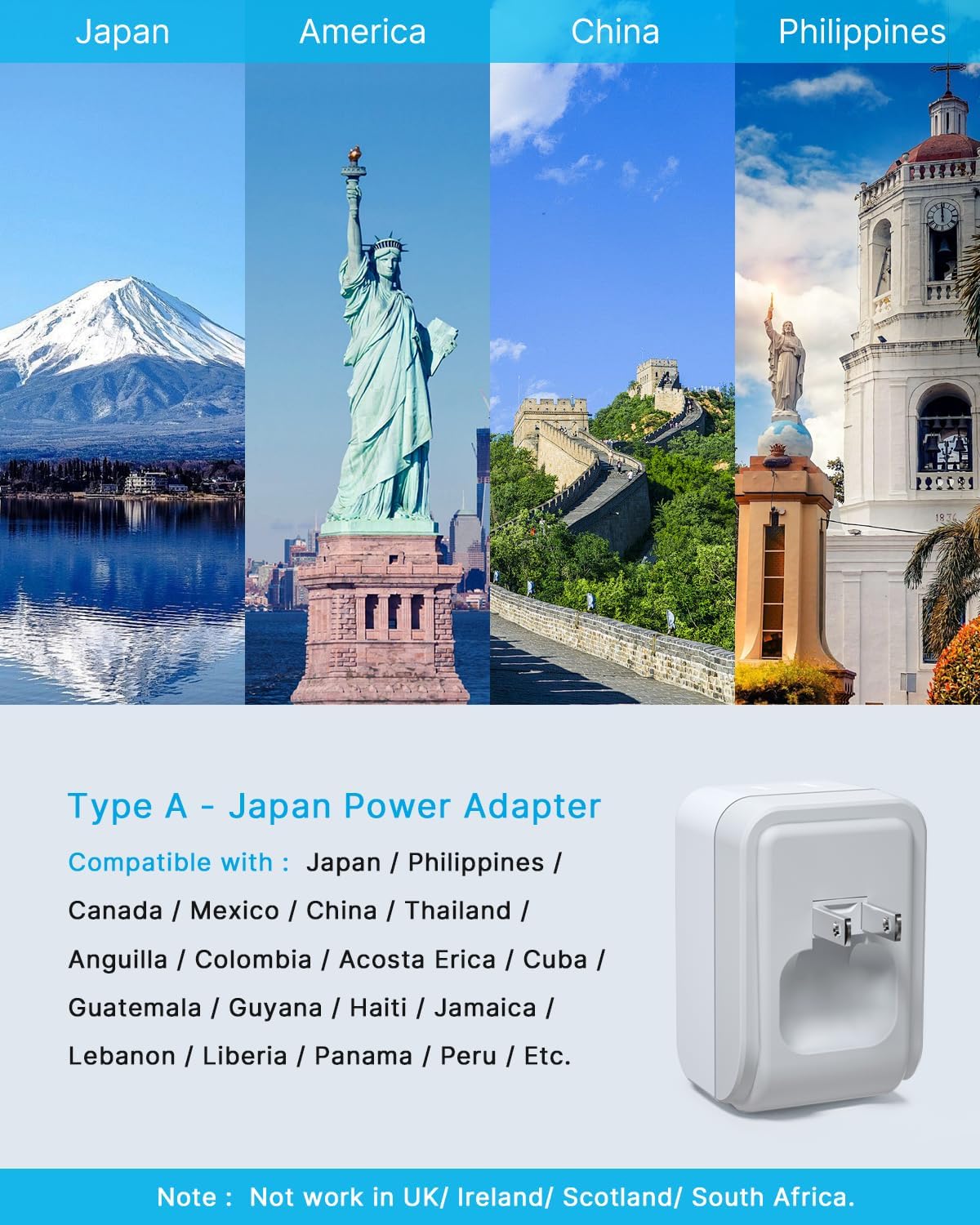 VINTAR US to Japan Plug Adapter, 2 Pack Foldable Japan Outlet Adapter