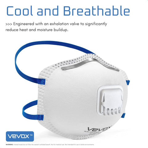 VEVOX™️ N95 Mask – NIOSH Approved – 10 or 20 Pack – Valved Particulate Respirator – Comfort-Plus Seal – Dust Mask for Adults