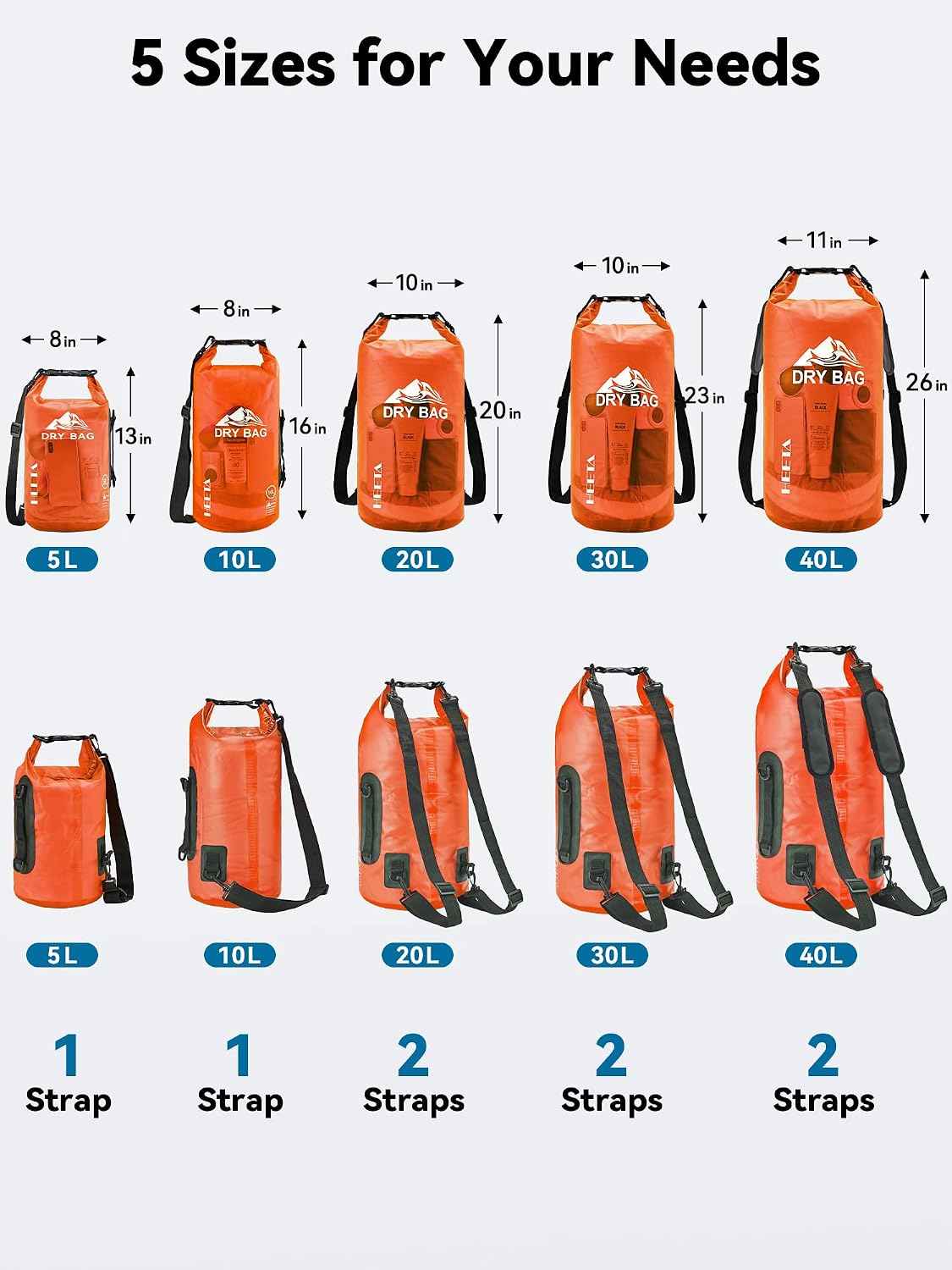 HEETA Dry Bag Waterproof Backpack with Phone Case 5L/10L/20L/30L/40L