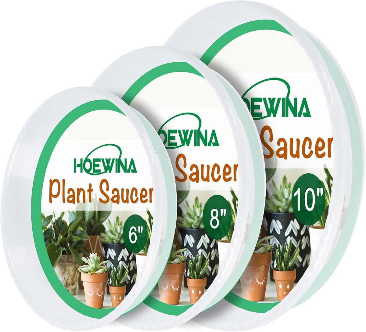 Hoewina Plant Saucer - 18 Pack (6in/8in/10in) Plastic Plant Trays for Pots